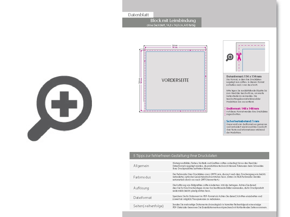 Product Bild block_mit_leimbindung__14_8_cm_x_14_8_cm__25_blatt__4_0_farbig_einseitig_bedruckt